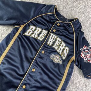 Vintage Milwaukee Brewers Jersey Adult Extra Small Blue Gold Button Up Retro MLB